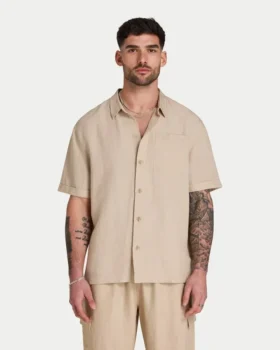 Camisa de lino de pantalón corto para hombre