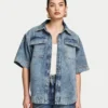 Camisas de denim de manga corta para mujer Camisas de denim de manga corta para mujer