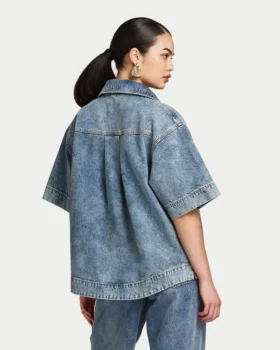 Camisas de denim de manga corta para mujer