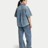 Camisas de denim de manga corta para mujer Camisas de denim de manga corta para mujer