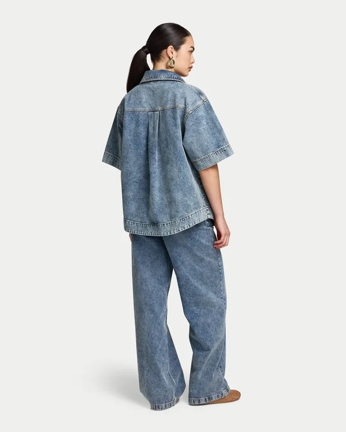 Camisas de denim de manga corta para mujer Camisas de denim de manga corta para mujer