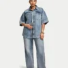 Camisas de denim de manga corta para mujer Camisas de denim de manga corta para mujer