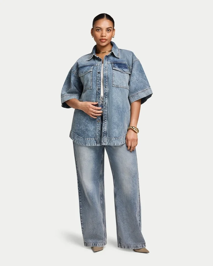 Camisas de denim de manga corta para mujer Camisas de denim de manga corta para mujer