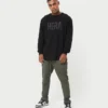 Camiseta de manga larga Label para hombre – negra
