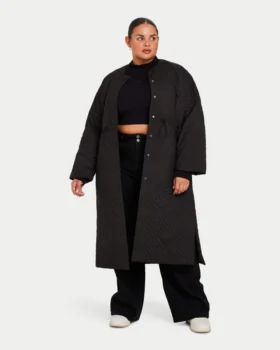 Chaqueta acolchada larga para mujer – negra