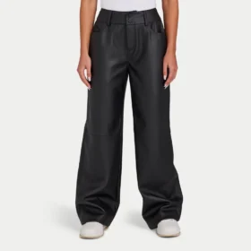 Pantalón de pierna ancha de imitación de piel para mujer de Rewear – negro