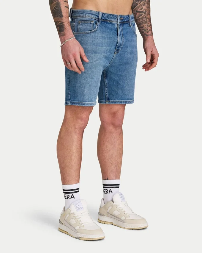 Pantalones cortos de corte ajustado para hombre – azul medio Pantalones cortos de corte ajustado para hombre – azul medio