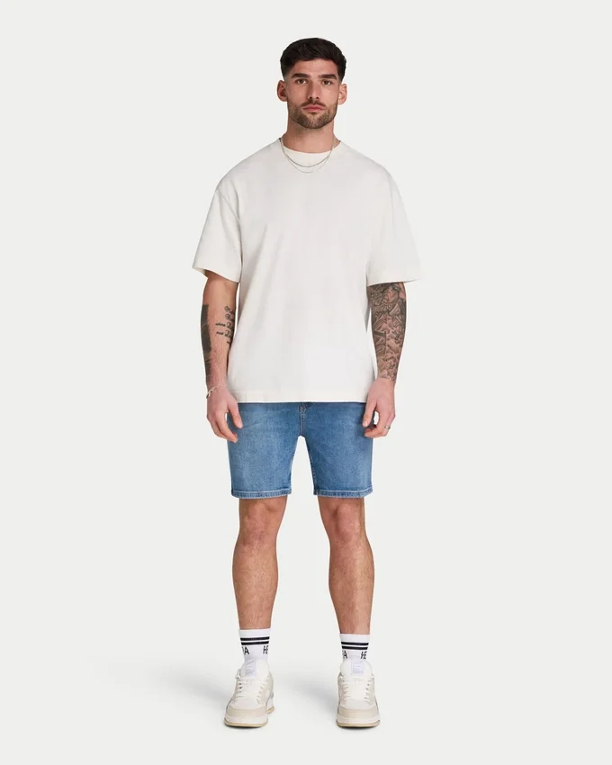 Pantalones cortos de corte ajustado para hombre – azul medio Pantalones cortos de corte ajustado para hombre – azul medio