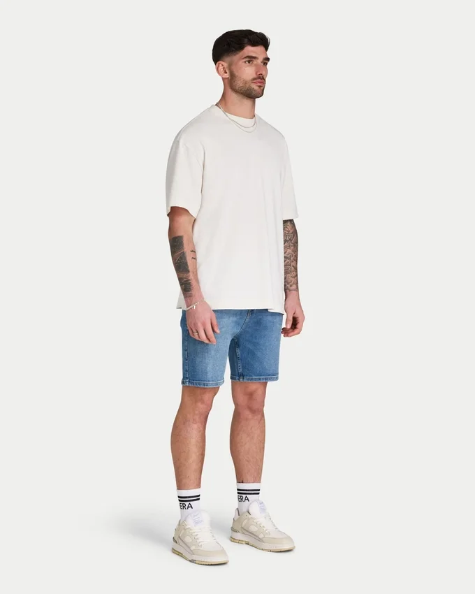 Pantalones cortos de corte ajustado para hombre – azul medio Pantalones cortos de corte ajustado para hombre – azul medio