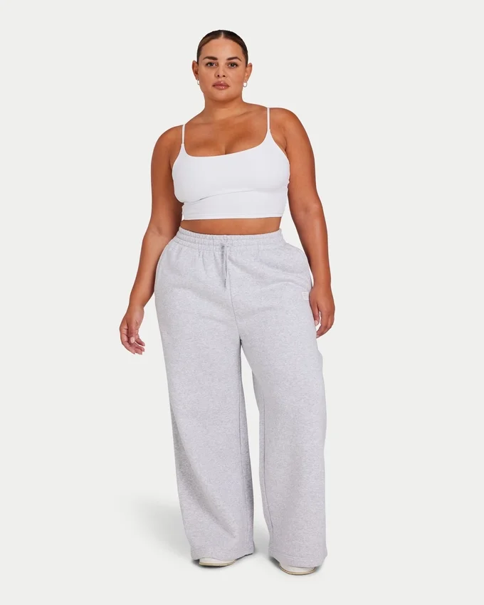 Pantalones de chándal de corte ancho para mujer – gris jaspeado Pantalones de chándal de corte ancho para mujer – gris jaspeado
