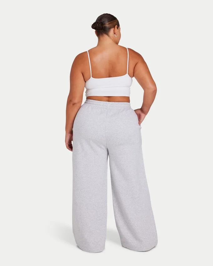 Pantalones de chándal de corte ancho para mujer – gris jaspeado Pantalones de chándal de corte ancho para mujer – gris jaspeado