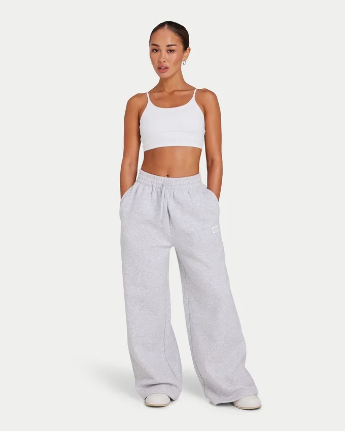 Pantalones de chándal de corte ancho para mujer – gris jaspeado Pantalones de chándal de corte ancho para mujer – gris jaspeado