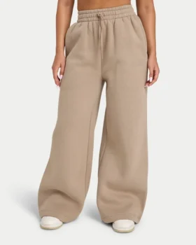 Pantalones de chándal de pierna ancha para mujer – moca