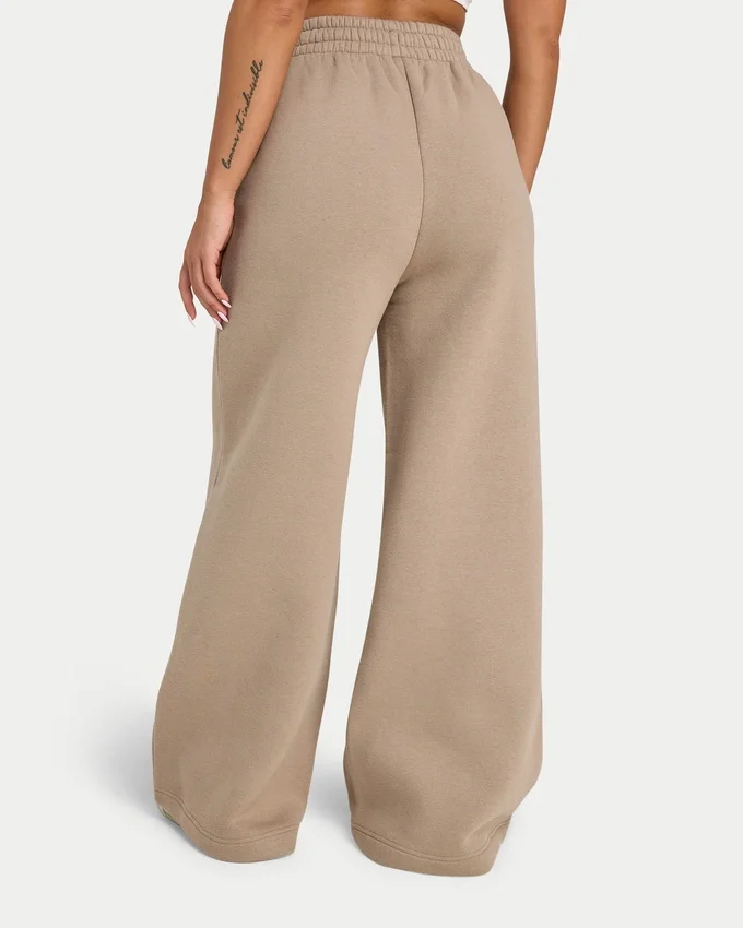 Pantalones de chándal de pierna ancha para mujer – moca Pantalones de chándal de pierna ancha para mujer – moca