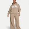 Pantalones de chándal de pierna ancha para mujer – moca Pantalones de chándal de pierna ancha para mujer – moca