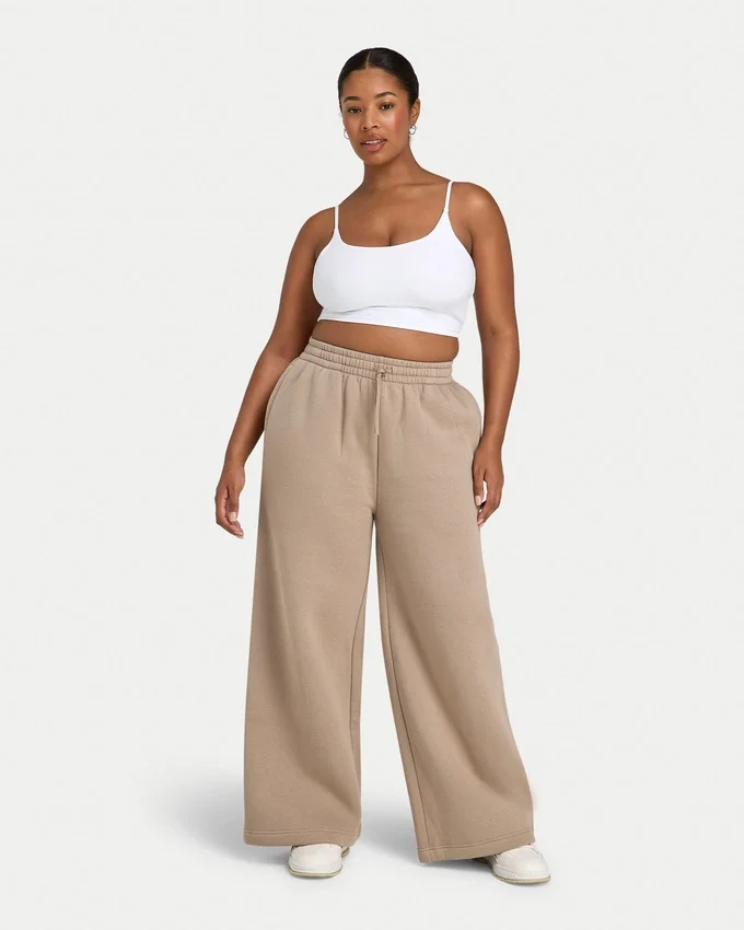 Pantalones de chándal de pierna ancha para mujer – moca Pantalones de chándal de pierna ancha para mujer – moca