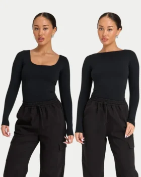 Partes de arriba de manga larga «Dual Wear» de la colección Essentials para mujer – negro