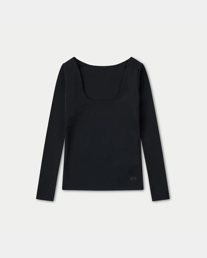 Partes de arriba de manga larga «Dual Wear» de la colección Essentials para mujer – negro Partes de arriba de manga larga «Dual Wear» de la colección Essentials para mujer – negro