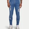 Spray-On vaqueros rotos ajustados para hombre – azul medio
