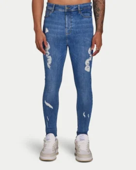 Spray-On vaqueros rotos ajustados para hombre – azul medio