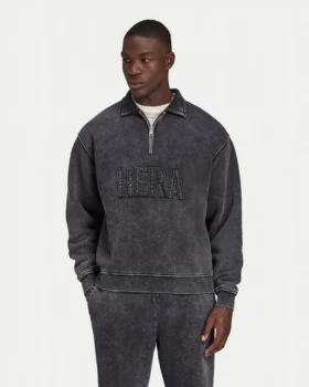 Sudadera Signature oversize con cremallera de 1/4 para hombre, con efecto lavado característico