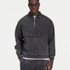 Sudadera Signature oversize con cremallera de 1/4 para hombre, con efecto lavado característico
