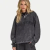 Sudadera Signature oversize con cremallera de 1/4 para mujer, con efecto lavado característico Sudadera Signature oversize con cremallera de 1/4 para mujer, con efecto lavado característico