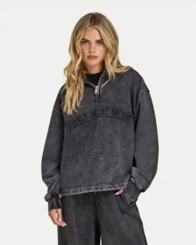 Sudadera Signature oversize con cremallera de 1/4 para mujer, con efecto lavado característico