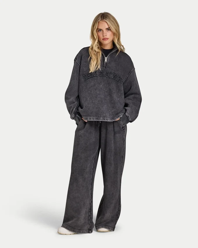 Sudadera Signature oversize con cremallera de 1/4 para mujer, con efecto lavado característico Sudadera Signature oversize con cremallera de 1/4 para mujer, con efecto lavado característico