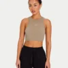 Top corto «Racer» de la colección «Base» para mujer – gris verdoso Top corto «Racer» de la colección «Base» para mujer – gris verdoso