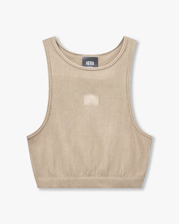 Top corto «Racer» de la colección «Base» para mujer – gris verdoso Top corto «Racer» de la colección «Base» para mujer – gris verdoso
