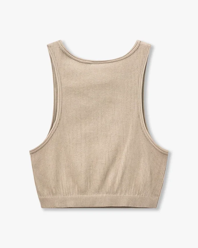 Top corto «Racer» de la colección «Base» para mujer – gris verdoso Top corto «Racer» de la colección «Base» para mujer – gris verdoso