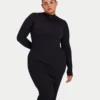 Vestido midi de manga larga para mujer – negro Vestido midi de manga larga para mujer – negro