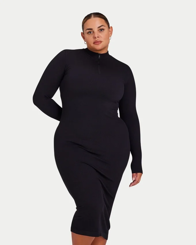 Vestido midi de manga larga para mujer – negro Vestido midi de manga larga para mujer – negro