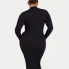 Vestido midi de manga larga para mujer – negro Vestido midi de manga larga para mujer – negro