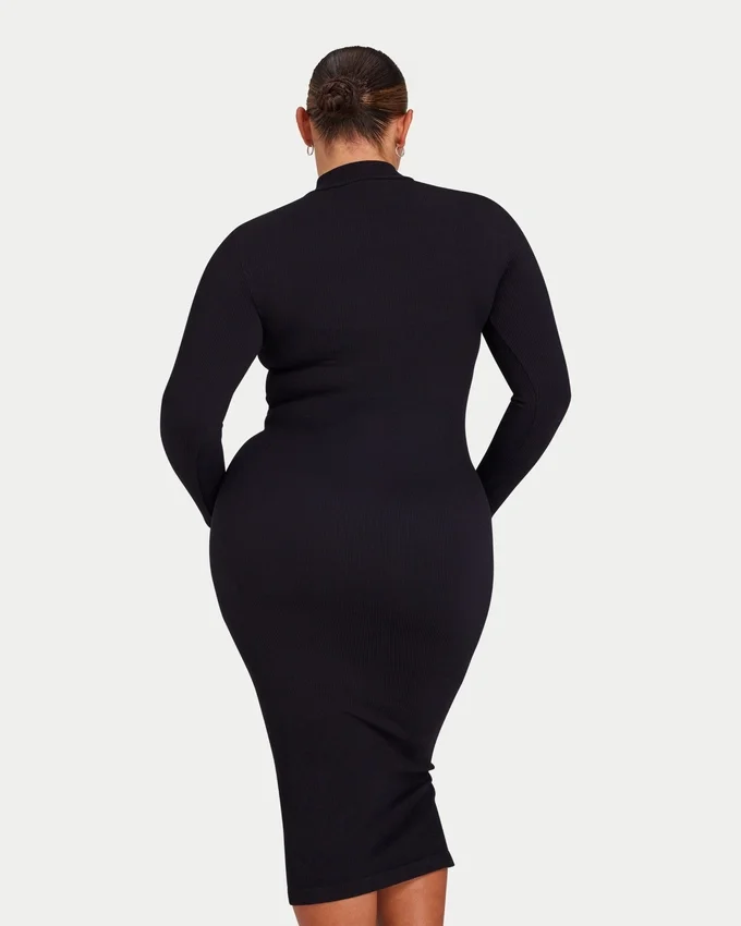 Vestido midi de manga larga para mujer – negro Vestido midi de manga larga para mujer – negro