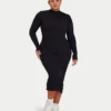 Vestido midi de manga larga para mujer – negro Vestido midi de manga larga para mujer – negro