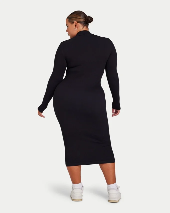 Vestido midi de manga larga para mujer – negro Vestido midi de manga larga para mujer – negro