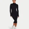 Vestido midi de manga larga para mujer – negro Vestido midi de manga larga para mujer – negro